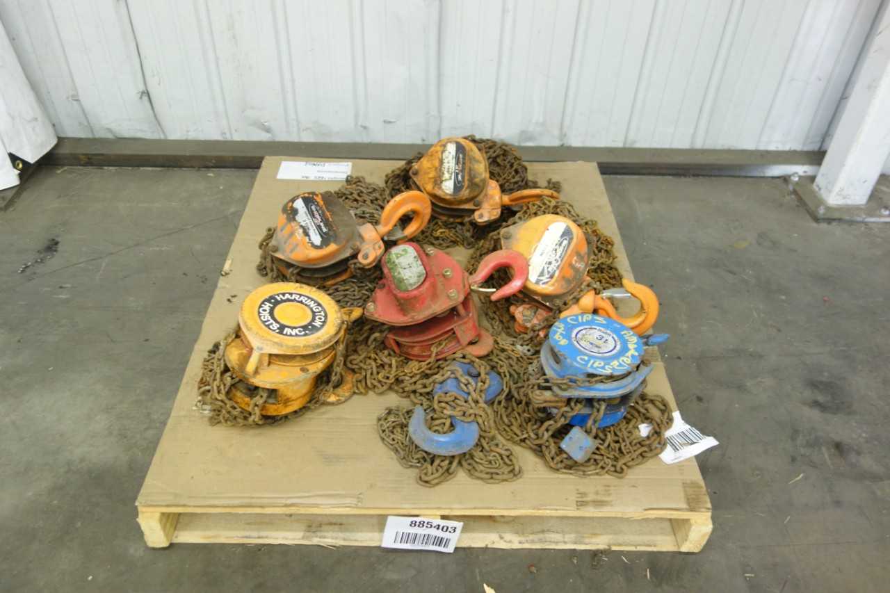 LOT OF 6 ASSORTED 2 TON, 3 TON CHAIN FALL HOISTS - LIFTING EQUIPMENT
