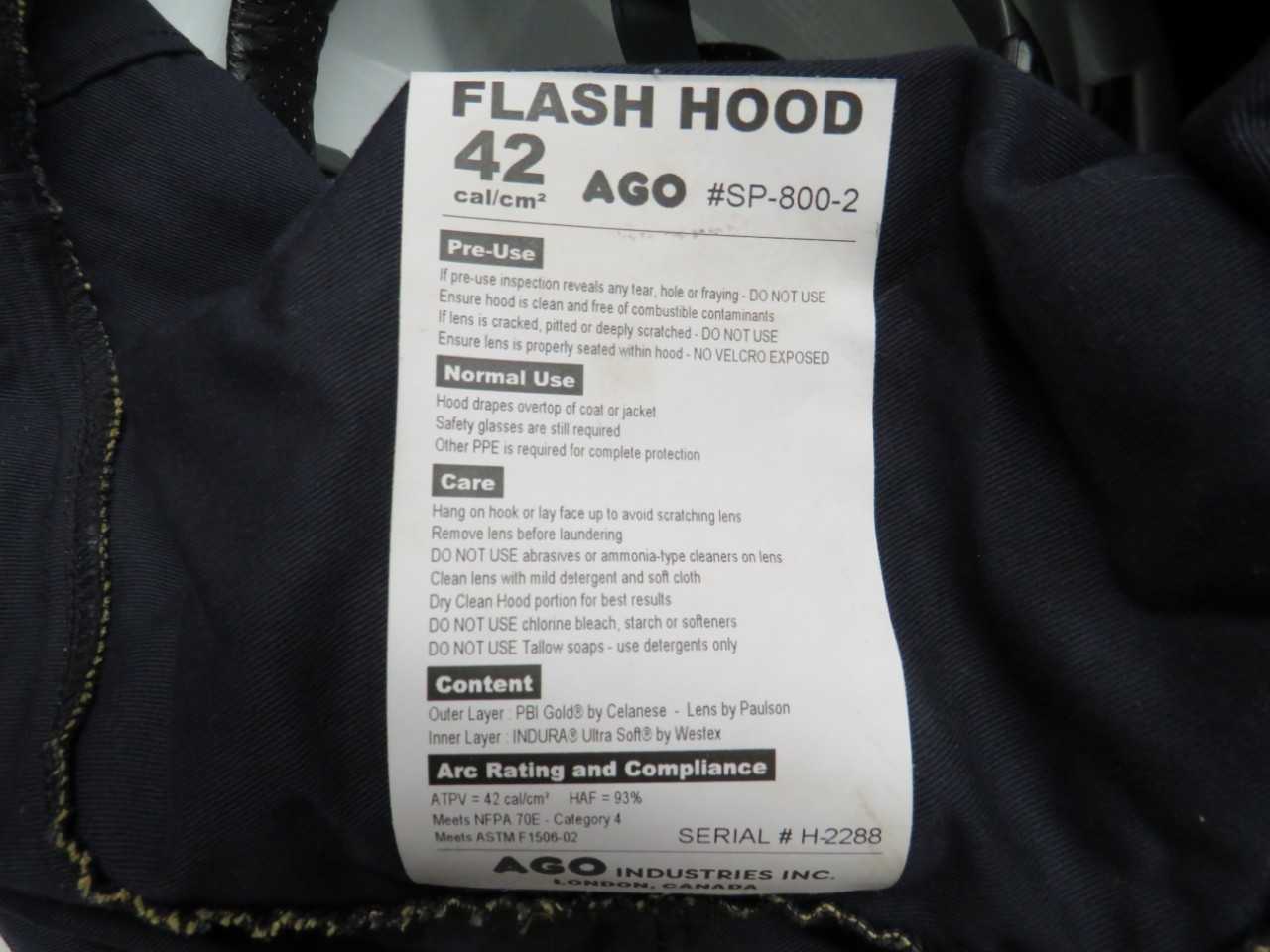 AGO SP-800-2 FLASH HOOD 42CAL/CM2 - WELDING EQUIPMENT