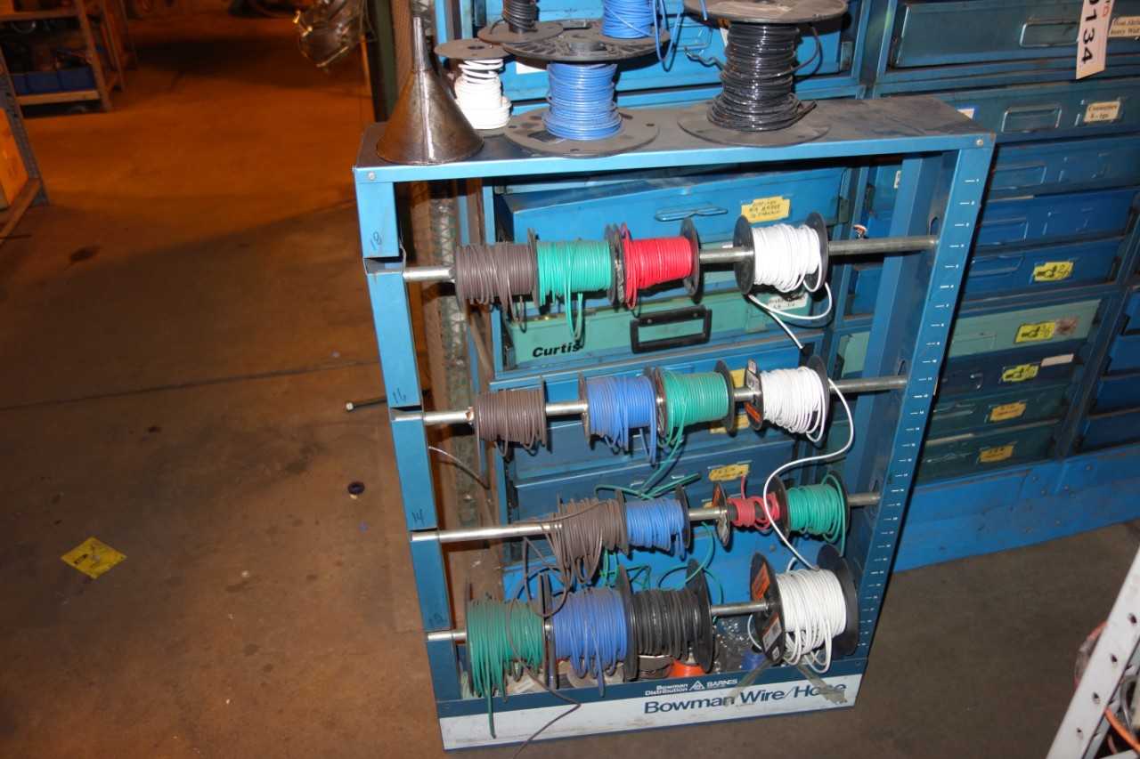 CONTENTS OF SHELVING, ASSORTED WIRE SPOOLS (ONLY INCLUDES 2 SECTIONS OF WIRE) - TOOL STORAGE