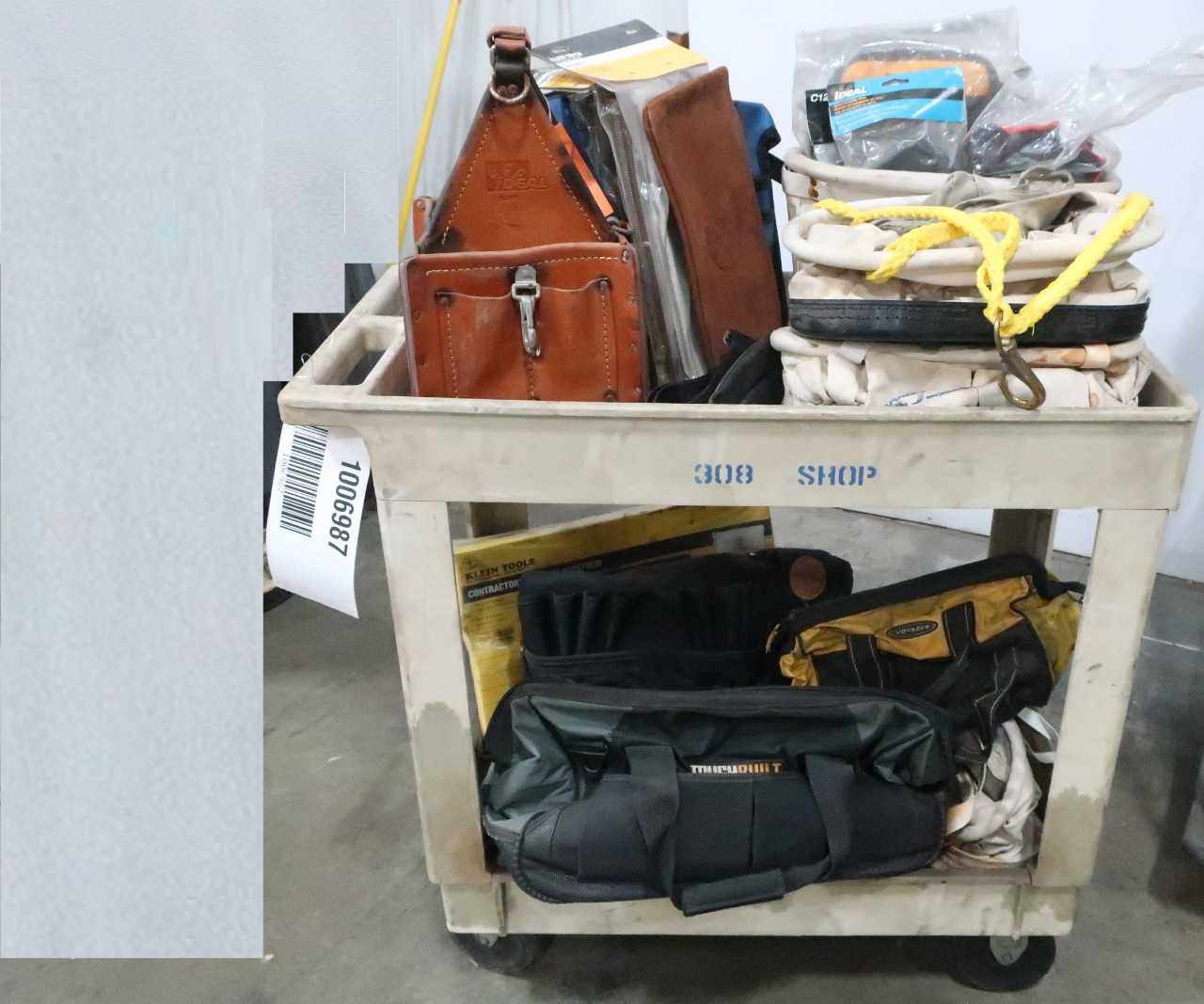 CHROME WIRE 4 SHELF RACK AND UTILITY CART WITH ASSORTED HAND TOOLS,PARTS & ACCESSORIES - HAND TOOLS