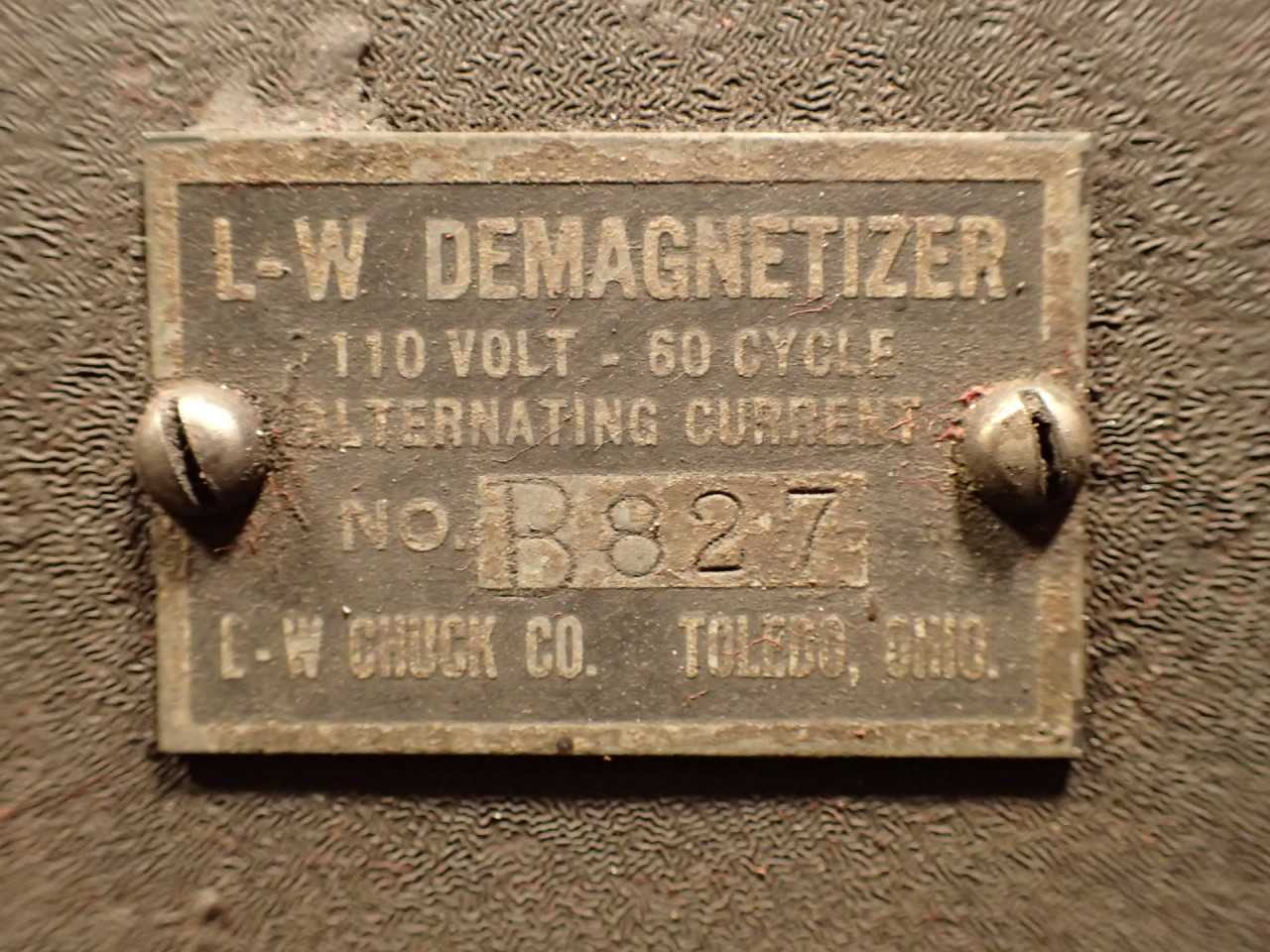 L-W Chuck Co B-827 Demagnetizer 6-1/4" x 11" Platform: Needs New Plug, Used - PROCESS EQUIPMENT