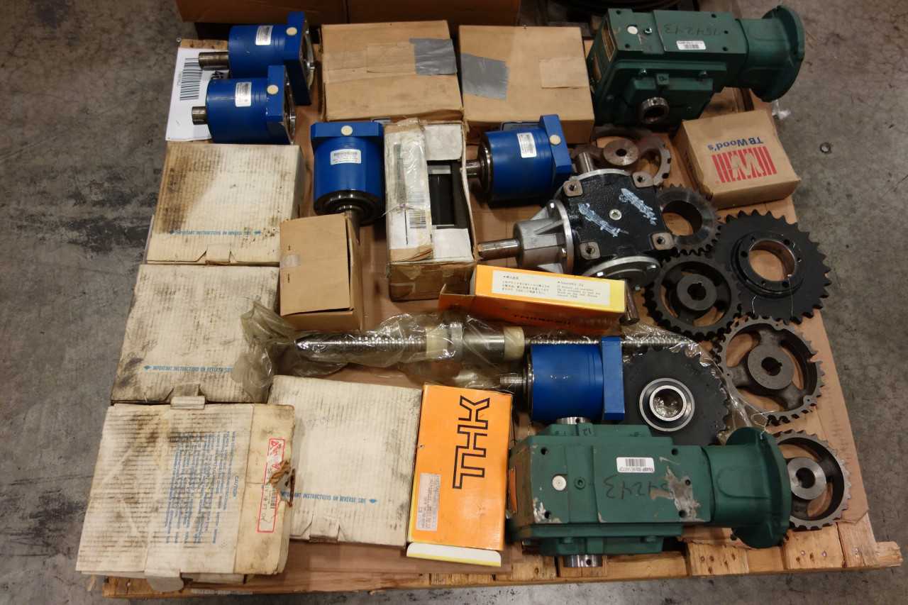 2 PALLETS OF ASSORTED GEAR REDUCERS, CHAIN SPROCKETS, ROLLER CHAIN- WITTENSTEIN INC, THK - GEAR REDUCERS