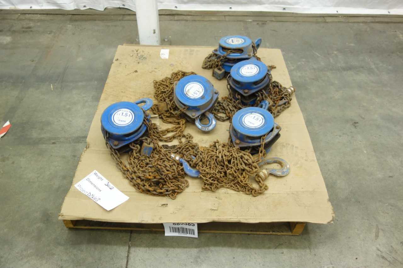 LOT OF 5 TRACTEL 1-1/2 TON CHAIN FALL MANUAL HOISTS - LIFTING EQUIPMENT