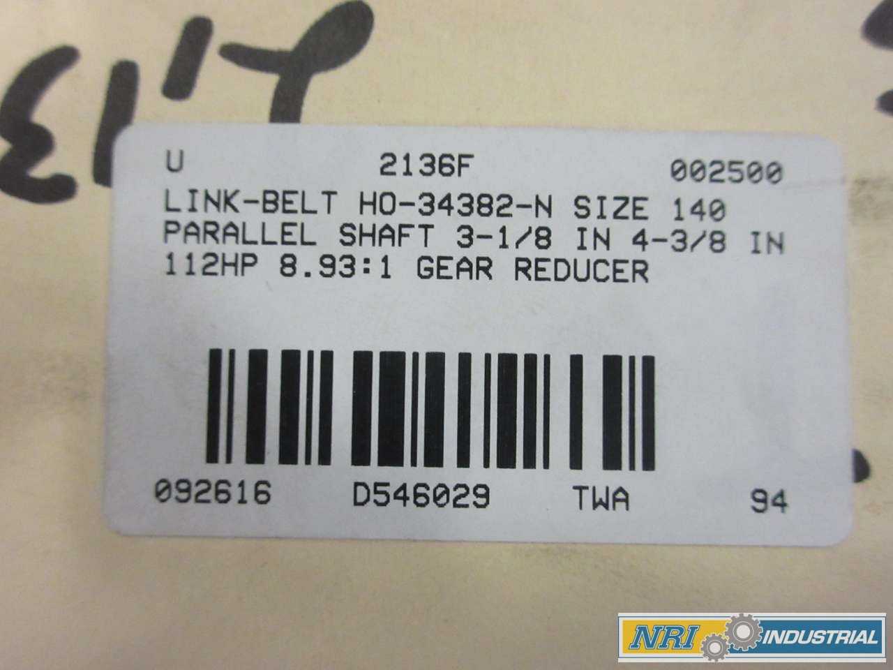 LINK-BELT HO-34382-N 3-1/8IN 4-3/8IN 112KW 8.93:1 OTHER GEAR REDUCER - GEAR REDUCERS