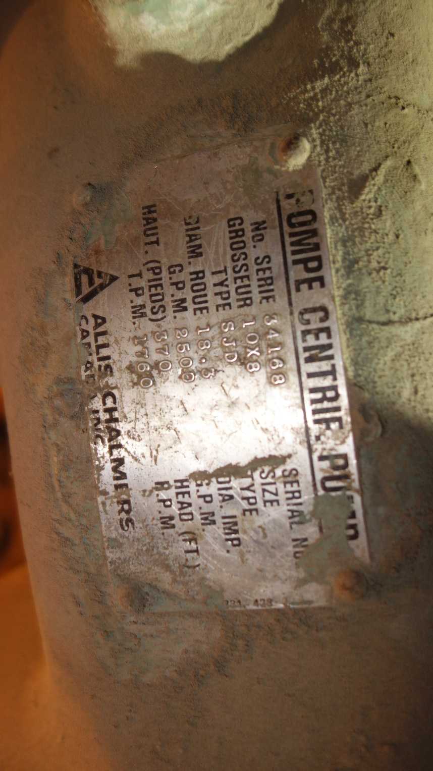 LOT OF 2 ALLIS CHALMERS SJD 10X8IN SPLIT CASE CENTRIFUGAL PUMP MOTOR - CENTRIFUGAL PUMP