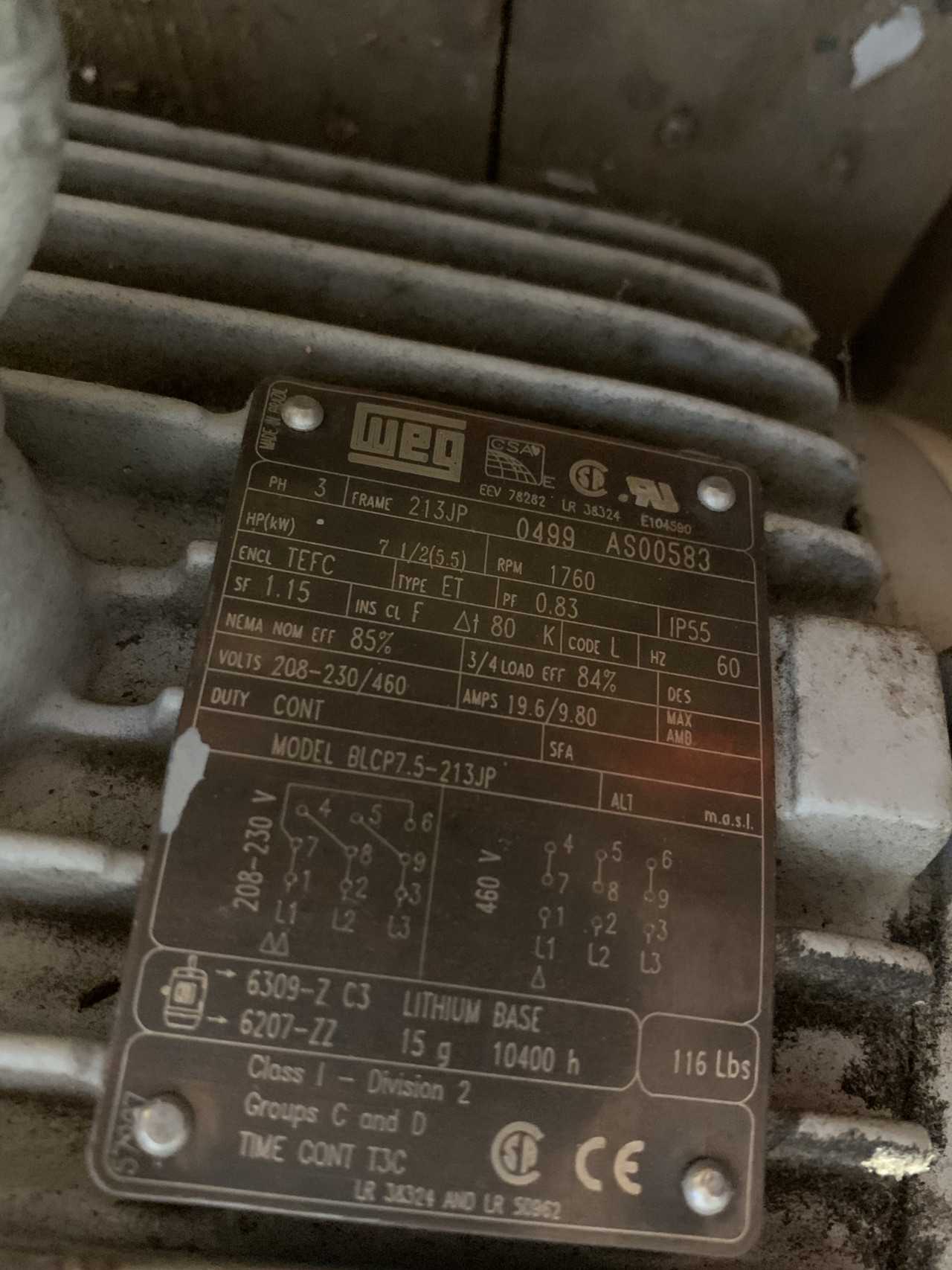 USED ARMSTRONG PUMP 4380 WITH WEG MOTOR 7-1/2HP BLCP7.5-213JP - ELECTRIC MOTORS