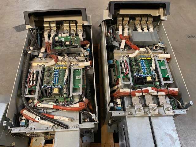 Allen Bradley Drive Power Unit Set SK-H1-PWRMOD-F12D - Used - Powers up and passed basic static testing Output nut-bolt hardware missing on one of the drives and one of the cooling fans was bent - MOTOR DRIVES