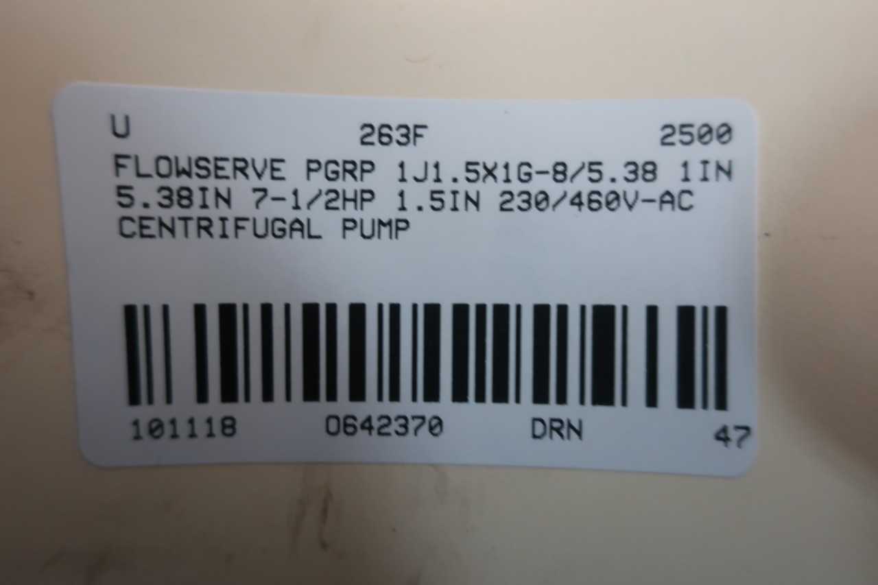 FLOWSERVE PGRP 1J1.5X1G-8/5.38 1IN 5.38IN 7-1/2HP 1.5IN 230/460V-AC CENTRIFUGAL PUMP - CENTRIFUGAL PUMP