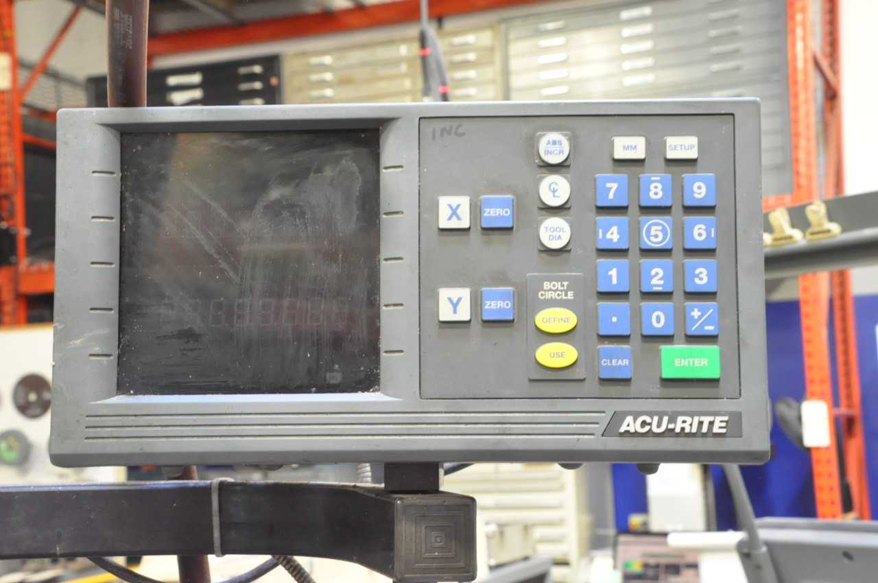 Bridgeport 2-HP Variable Speed Vertical Milling Machine, S/n BR277321, Acu-Rite 2-Axis Digital Positioning Readout, 9" x 48" Table, 7" Riser, Power Draw Bar - MILLING MACHINES