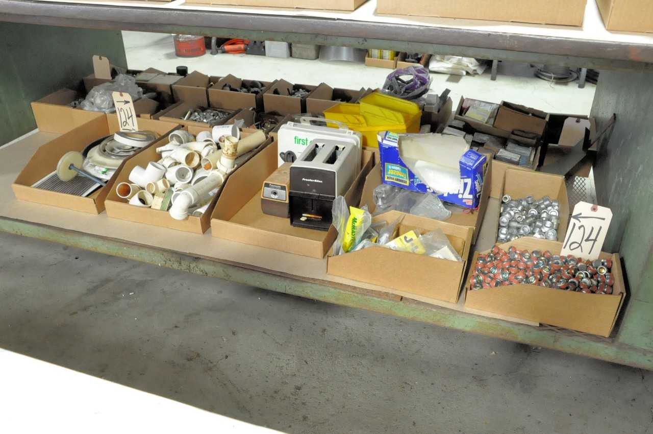Lot Various Plumbing Toaster First Aid Pipe Plugs etc in 7 Boxes Under 1 Bench on 1 Side - ELECTRIC POWER TOOLS