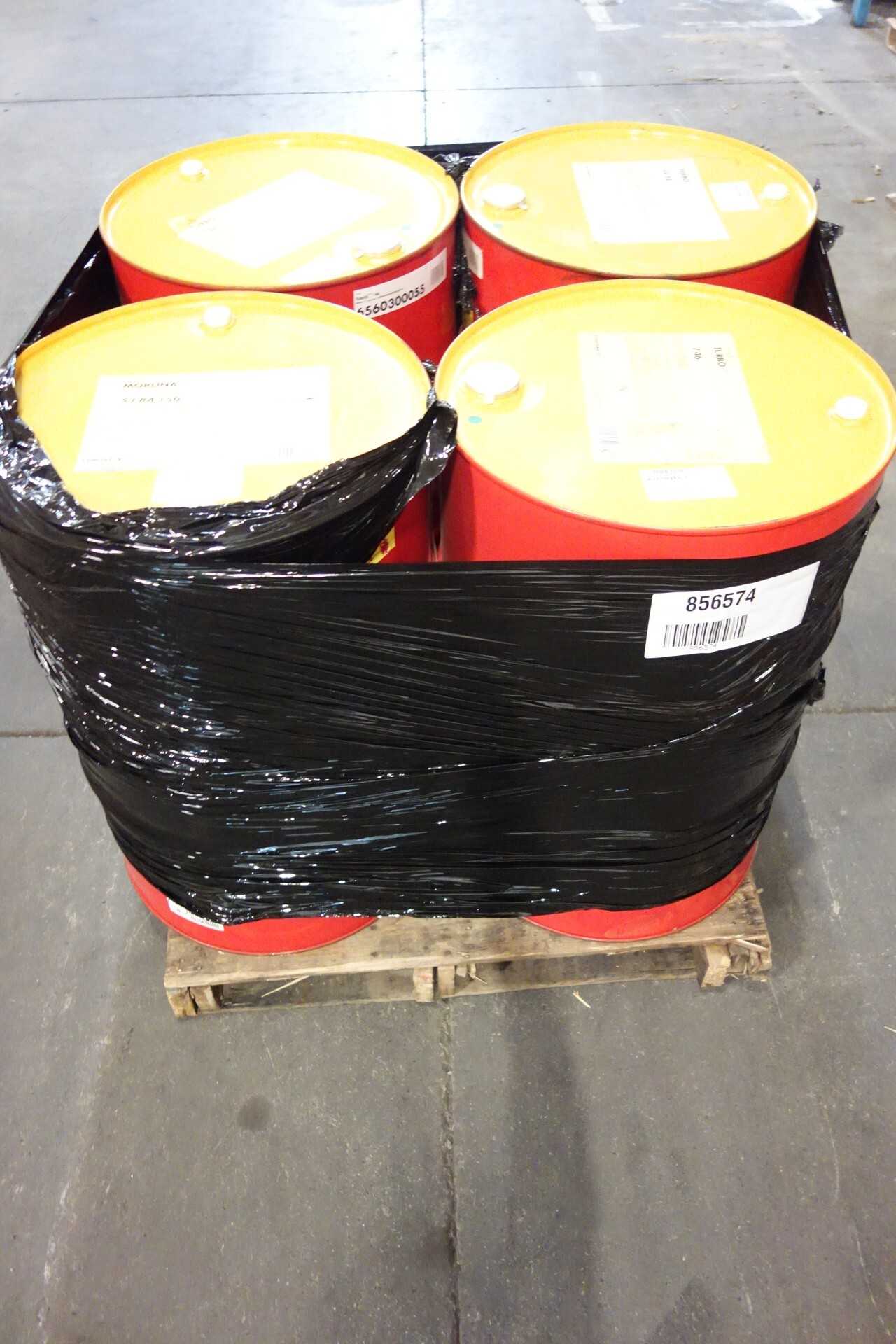LOT OF 4 FULL 55 GALLON DRUMS ASSORTED SHELL LUBRICANTS - PALLET JACKS LOT OF 4 FULL 55 GALLON DRUMS ASSORTED SHELL LUBRICANTS - PALLET JACKS