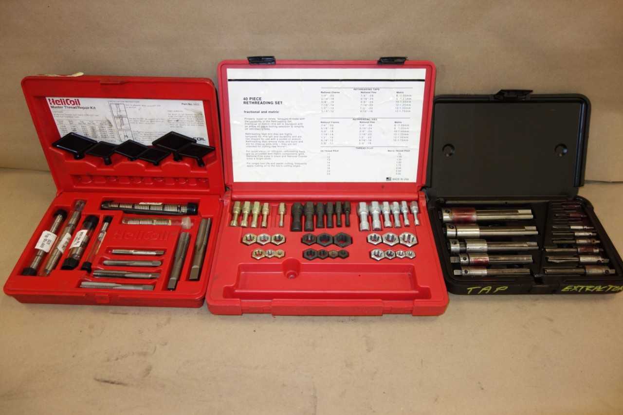 LOT OF 3 ASSORTED THREAD REPAIR KITS, TAP SET - ELECTRIC POWER TOOLS