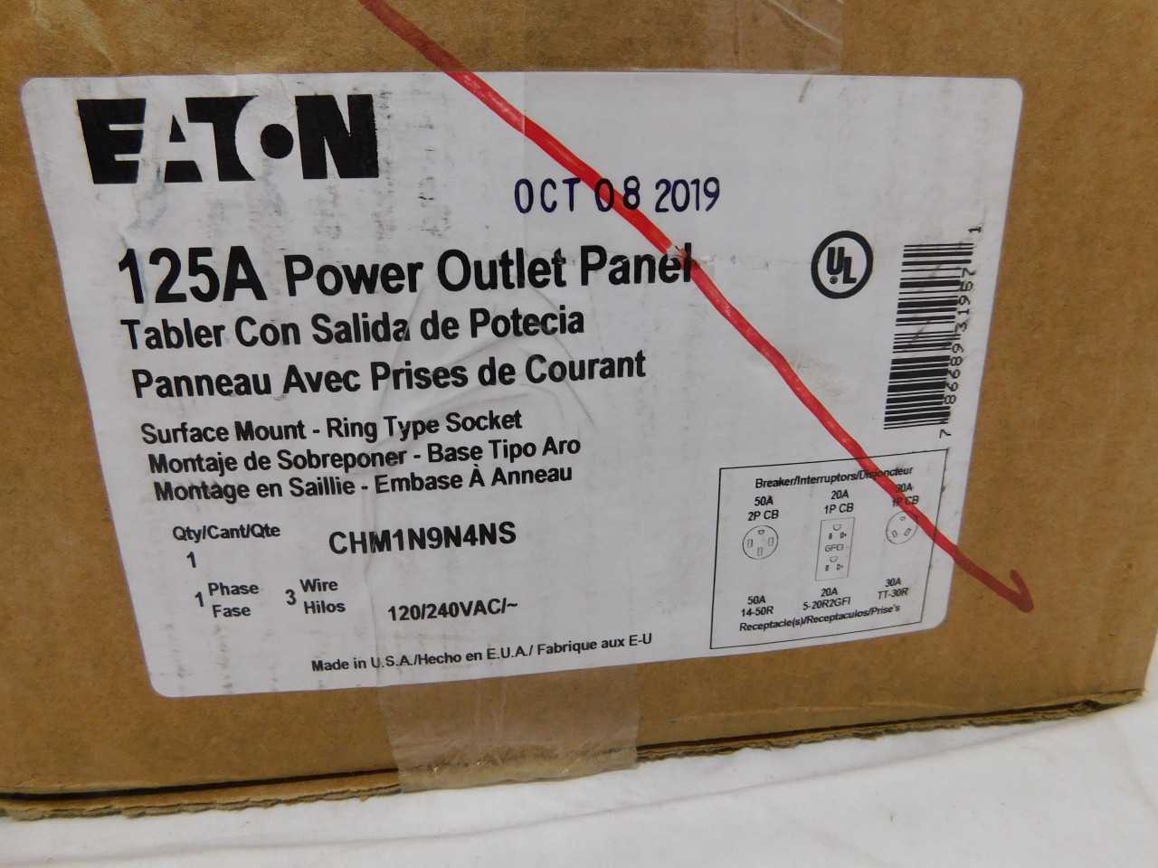 Quantity of 4 New Surplus Eaton CHM1N9N4NS Power Outlet Panel Metered Ring Type 125A 120V - ELECTRICAL COMPONENTS