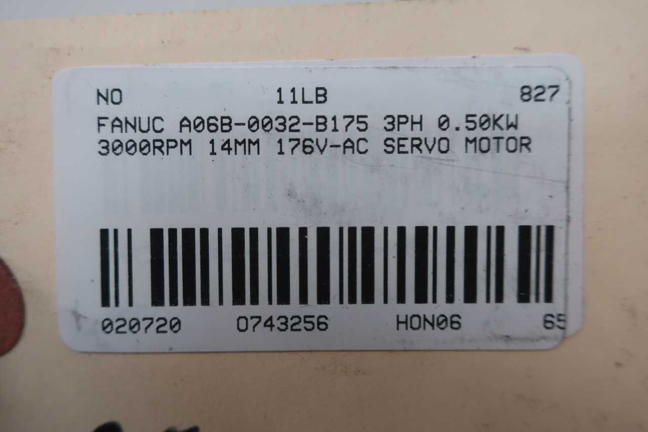 FANUC A06B-0032-B175 SERVO MOTOR 3PH 0.50KW 3000RPM 14MM 176V-AC - SERVO