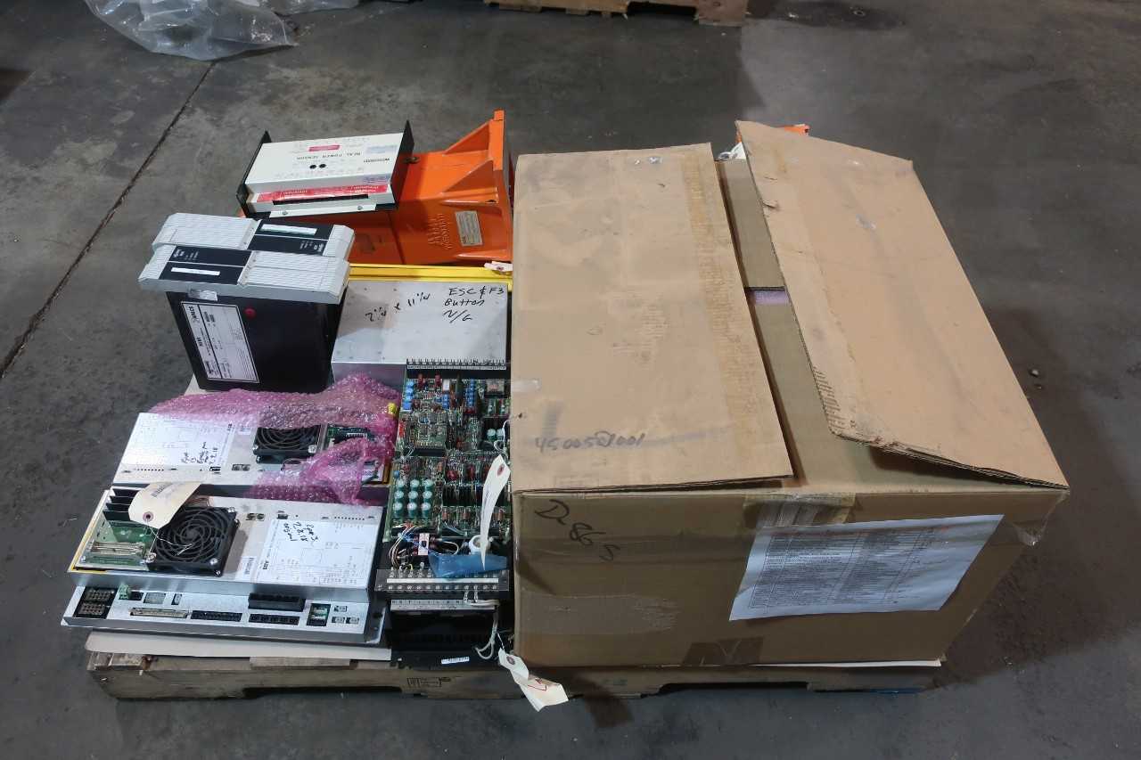 1 PALLET OF ASSORTED AUTOMATION AND CONTROLS, SERVO DRIVES, SERVO AMPLIFIERS, POWER DISTRIBUTION PANELS, FLOW SENSORS- BAILEY, YASKAWA, STANLEY, SIEMENS, ABB, WOODWARD, SONATRAC - SERVO