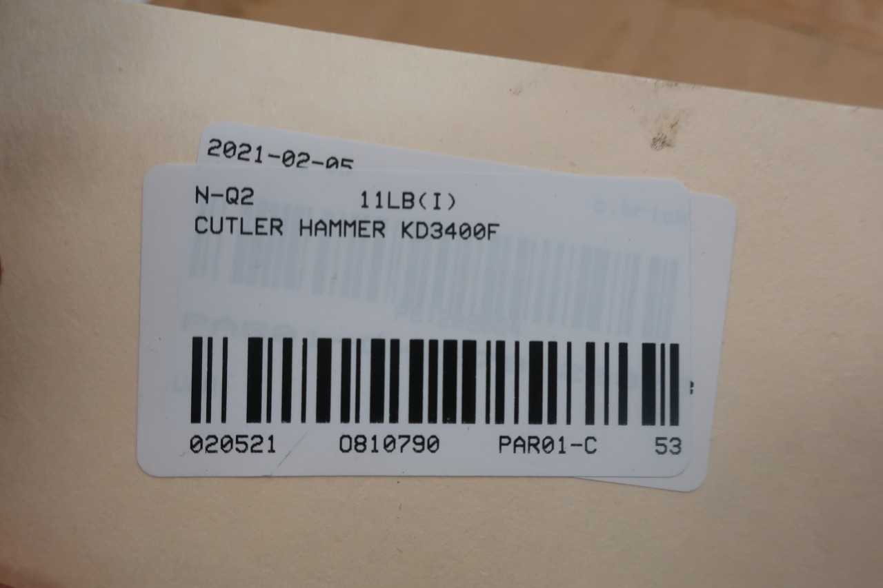 CUTLER HAMMER KD3400F W/ 225A TRIP UNIT 3P 400A AMP 600V-AC MOLDED CASE CIRCUIT BREAKER - CIRCUIT BREAKERS