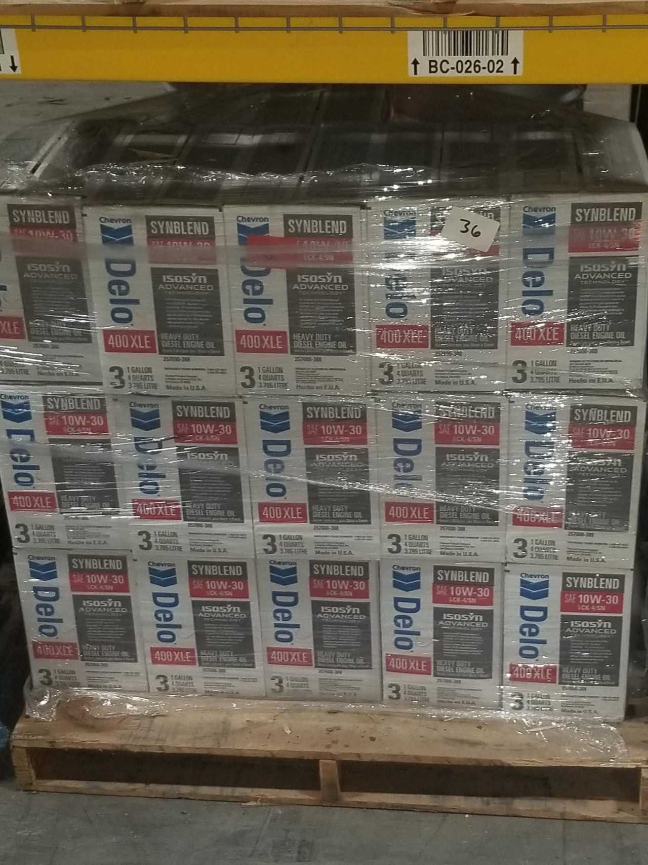 Lot of 36 Cases - CHEVRON DELO 400 XLE 10W30 3X1GA (108 total gallons) - MISCELLANEOUS