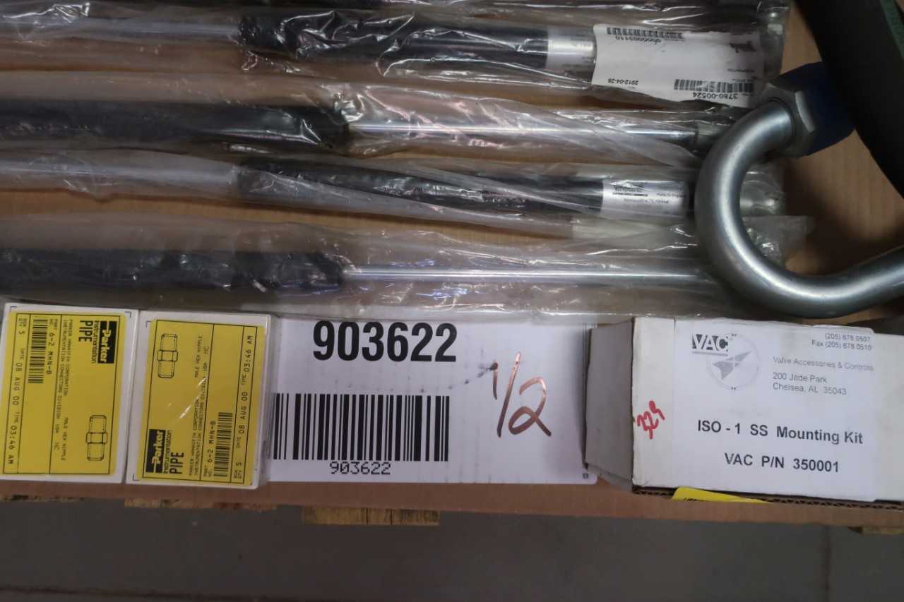 2 PALLETS OF ASSORTED HYDRAULIC CYLINDERS, HYDRAULIC HOSES, HYDRAULIC SERVO VALVES, FITTINGS, SOLENOID VALVES, CHECK VALVES - VALVES