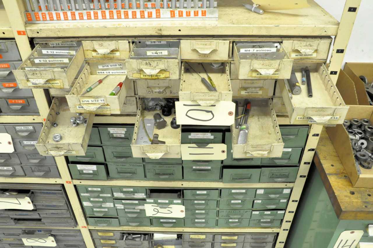 24-Drawer Bin Cabinet with Partial Go/No Gauges and Setup Contents - TOOL STORAGE