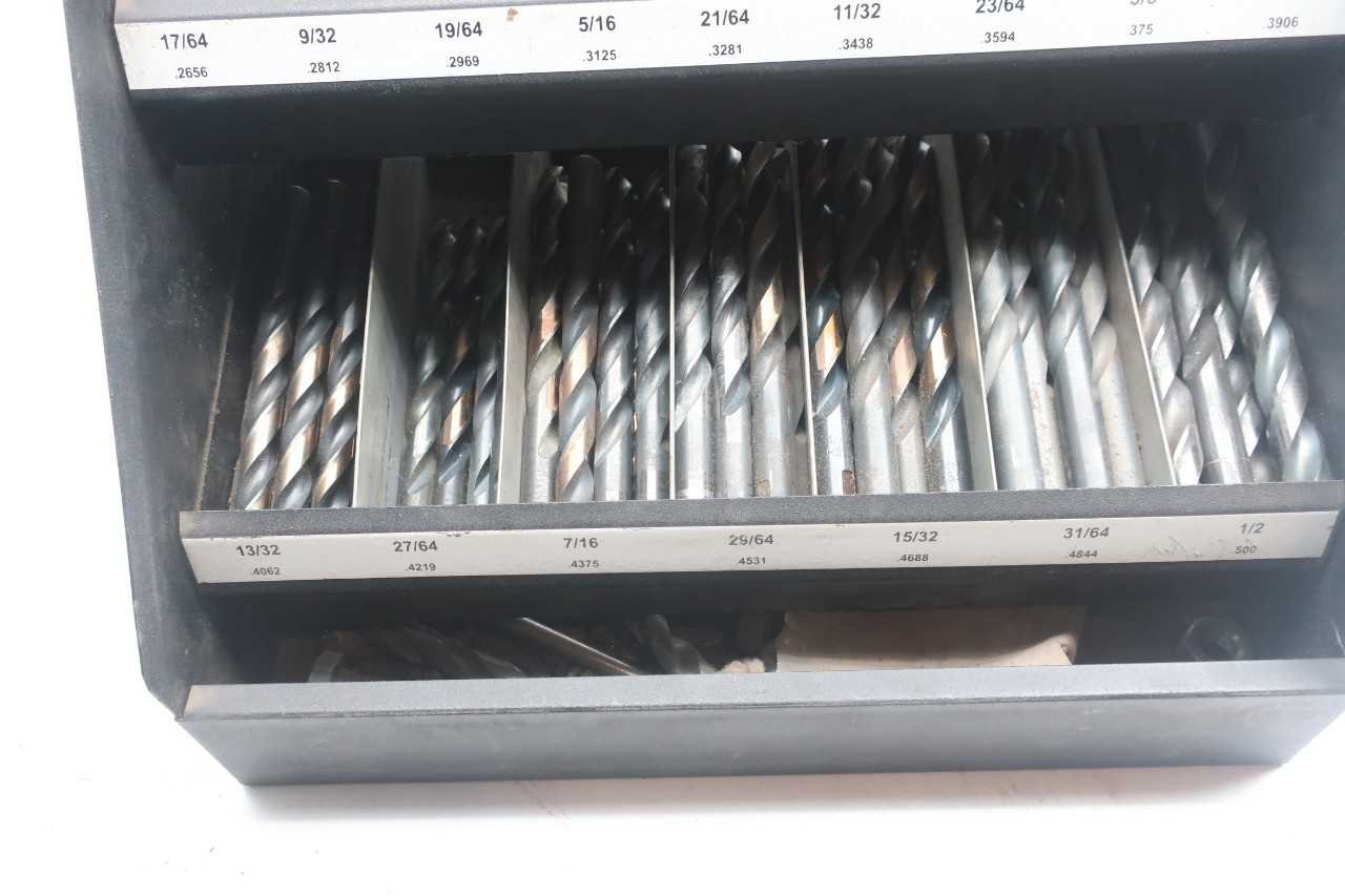 TOOLBOX OF ASSORTED HEAVY DUTY JOBBER DRILL BITS - TOOL STORAGE