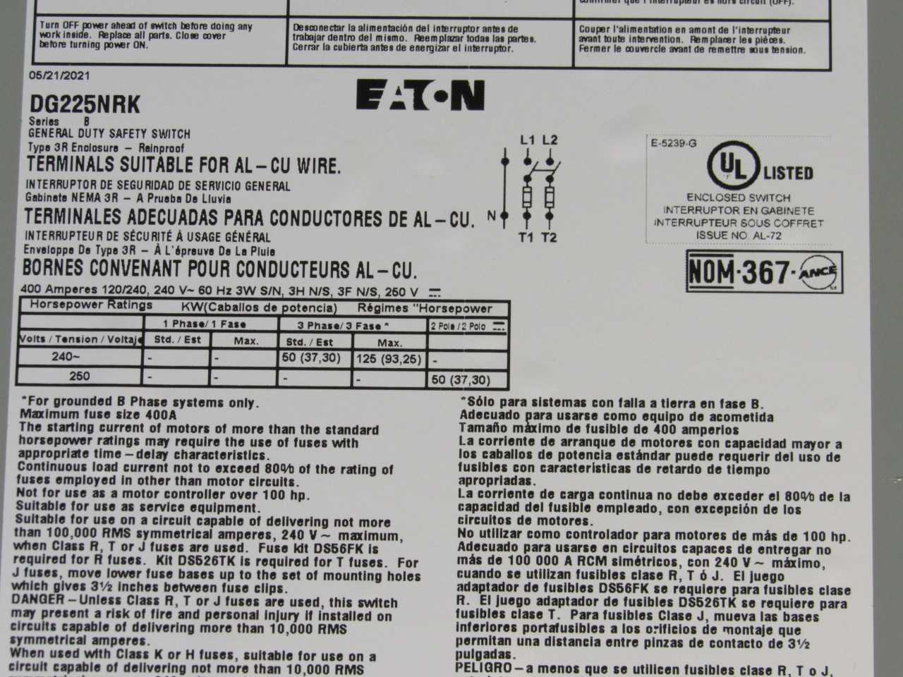 Eaton Safety Switch - ELECTRICAL COMPONENTS