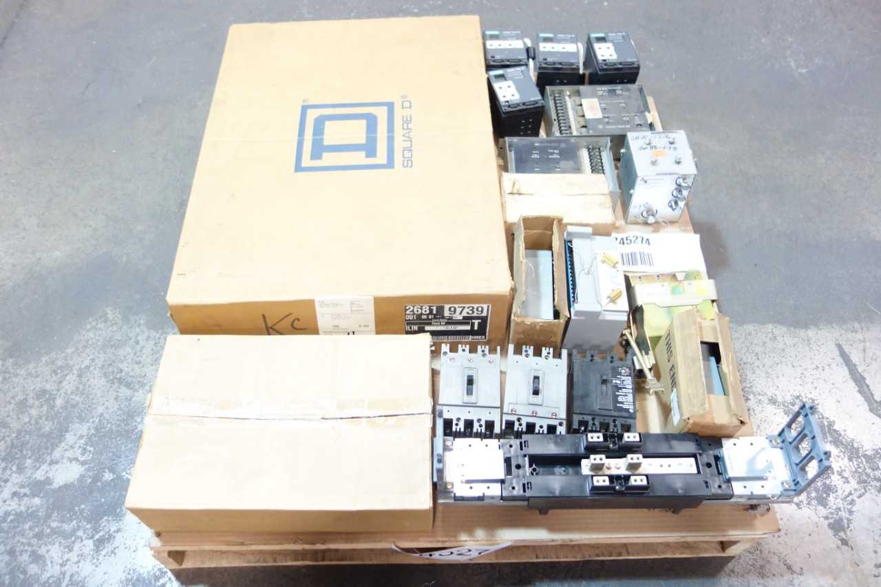 1 PALLET OF ASSORTED ELECTRICAL CIRCUIT BREAKERS, FUSE, CIRCUIT BREAKER TRIP UNITS- SQUARE D, WESTINGHOUSE, SIEMENS - CIRCUIT BREAKERS