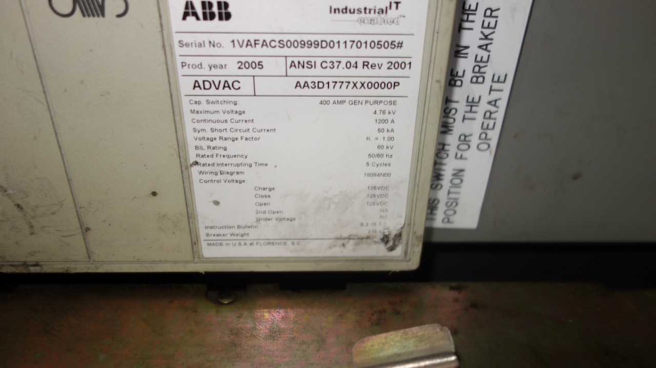 LOT OF 3 ABB ADVAC 4.76KV-AC SWITCHGEAR BREAKERS - CIRCUIT BREAKERS