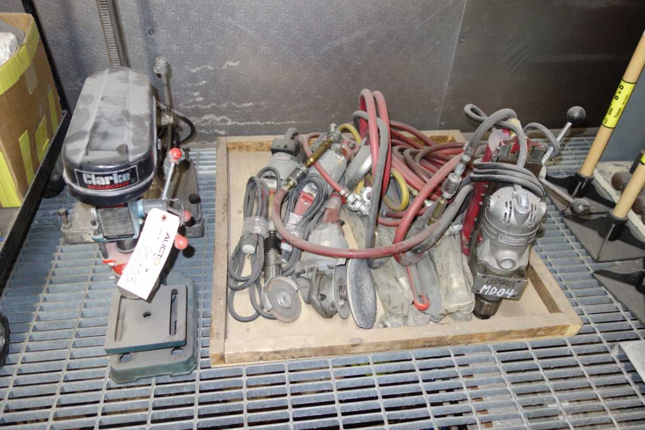 Lot of Assorted tools - Clark drill press, Milwaukee air grinder, electric grinder, drill press - UPRIGHT DRILL PRESSES