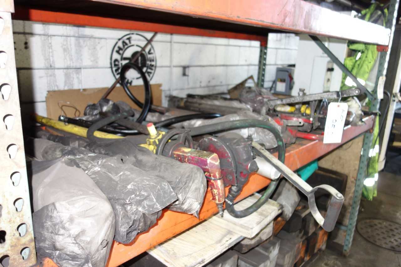 CONTENTS OF SHELF, ASSORTED FUEL DRUM PUMPS - PUMPS