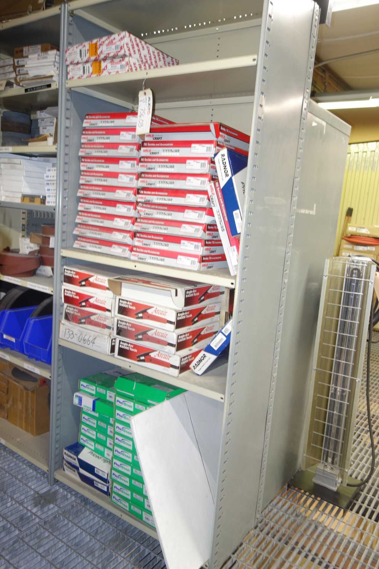 Contents of shelving - welding torches, Weldcraft WP-9V-25-2, 57Y03R, Arcair K4000, Prostar PRS9FV-12-R - WELDING EQUIPMENT