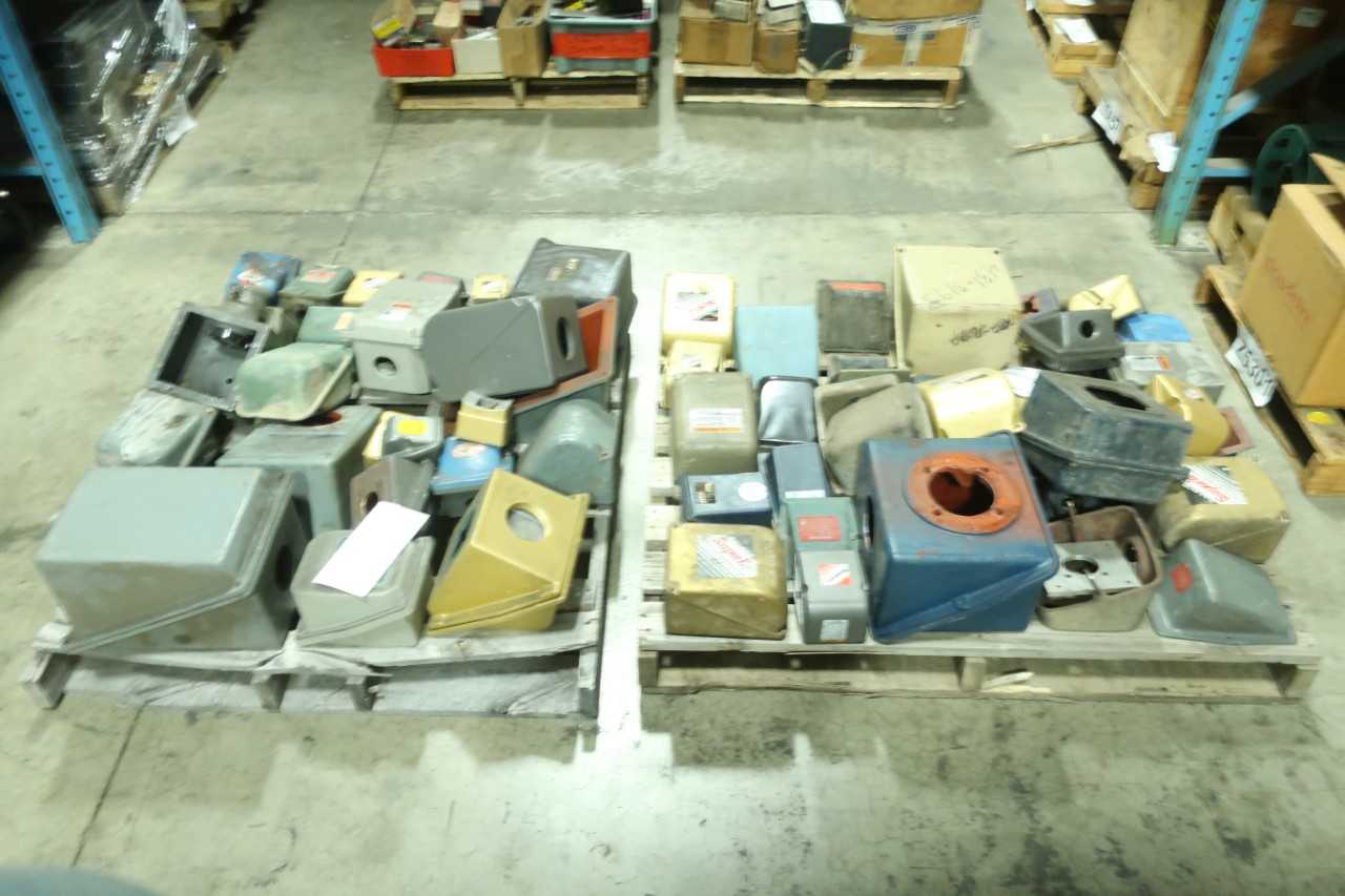 2 PALLETS OF ASSORTED ELECTRIC MOTOR PARTS ELECTRICAL BOXES SIEMENS BALDOR - MISCELLANEOUS