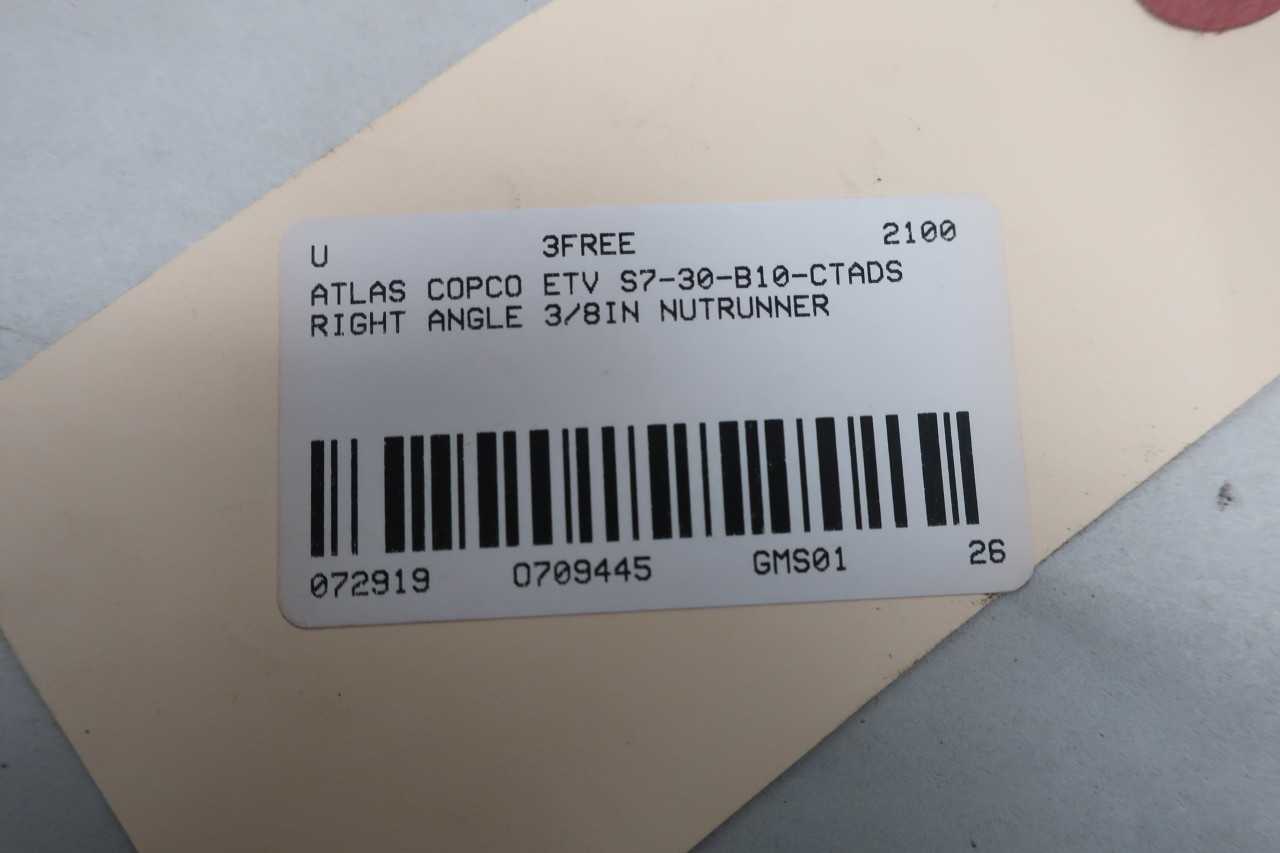 ATLAS COPCO ETV S7-30-B10-CTADS RIGHT ANGLE DRIVE 3/8IN NUTRUNNER - ELECTRIC POWER TOOLS