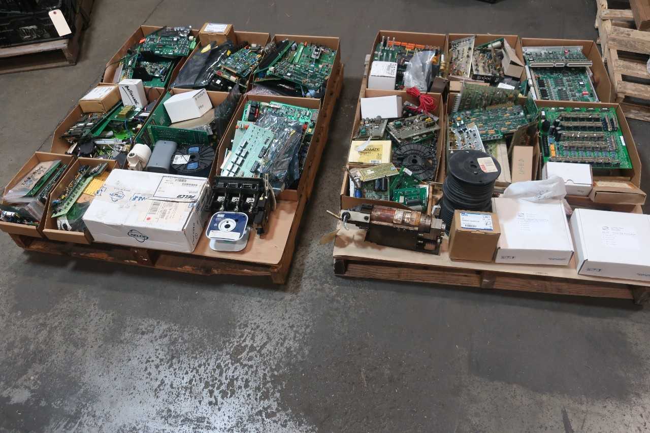 2 PALLETS OF ASSORTED ELECTRICAL CIRCUIT BOARDS, WELDING/CUTTING TOOL, MOTOR TEST ACCESS PORT, WIRE, MODULE, SCREWS- DYNAMATIC, WIDGET WORLD, STANLEY, PDMA CORP, CAROL - ELECTRICAL COMPONENTS
