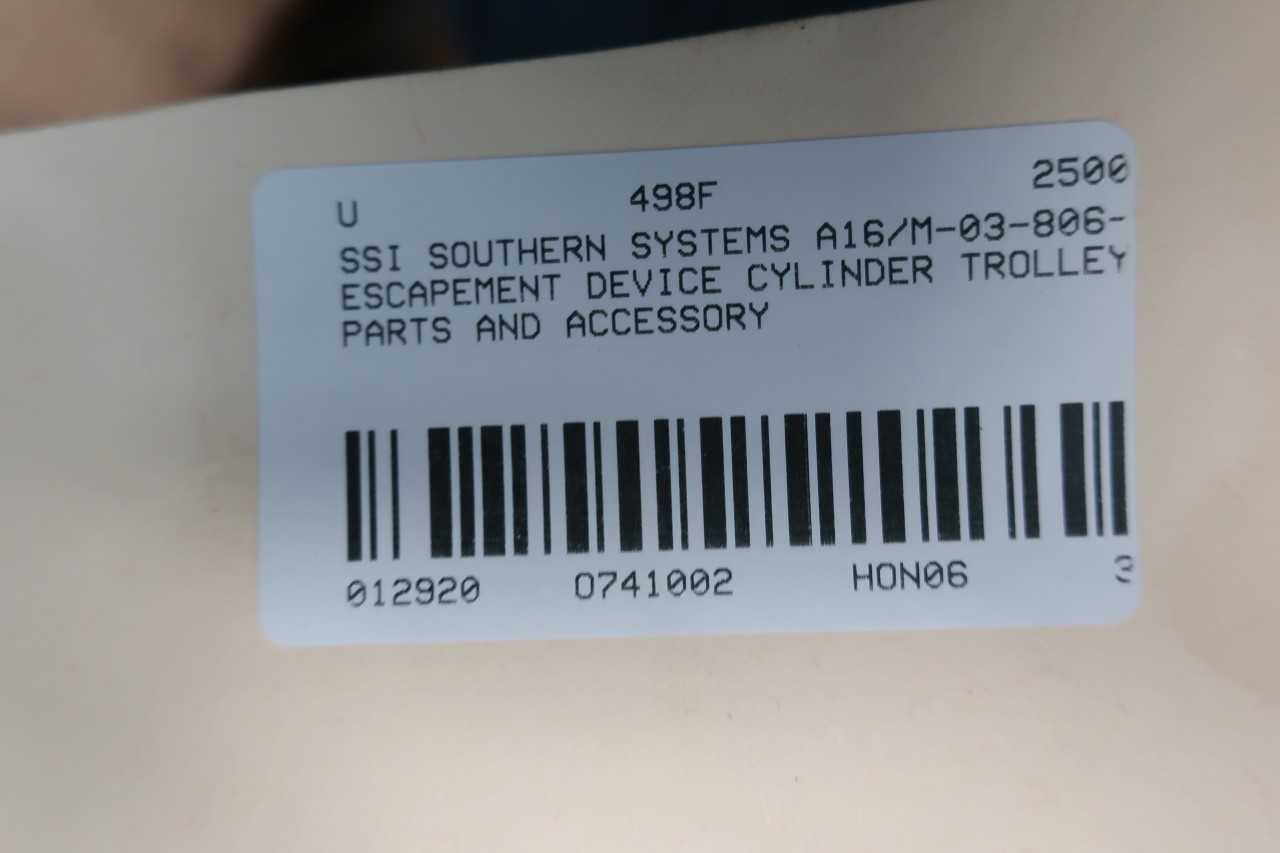 SSI SOUTHERN SYSTEMS A16 M 03 806 E ESCAPEMENT DEVICE CYLINDER TROLLEY PARTS AND ACCESSORY - POWER TRANSMISSION