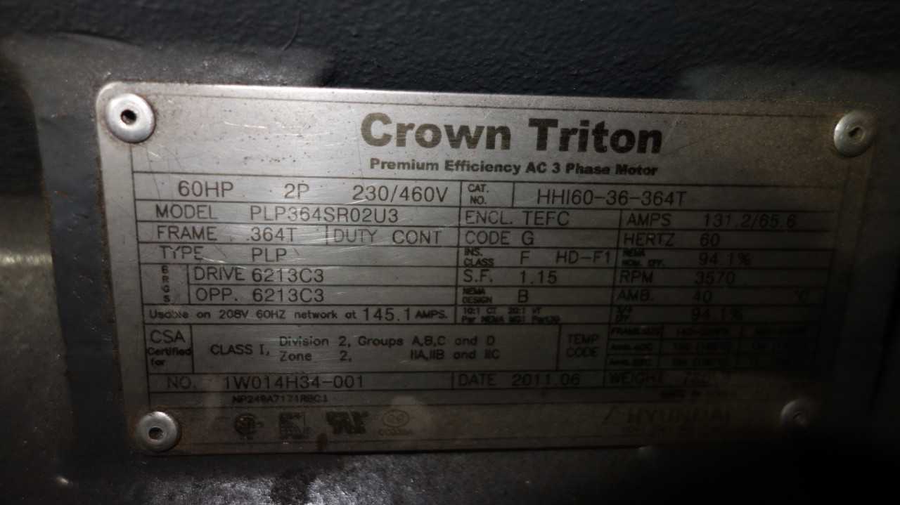 CROWN TRITON PLP364SR02U3 60HP MOTOR 230/460V 3570RPM - ELECTRIC MOTORS