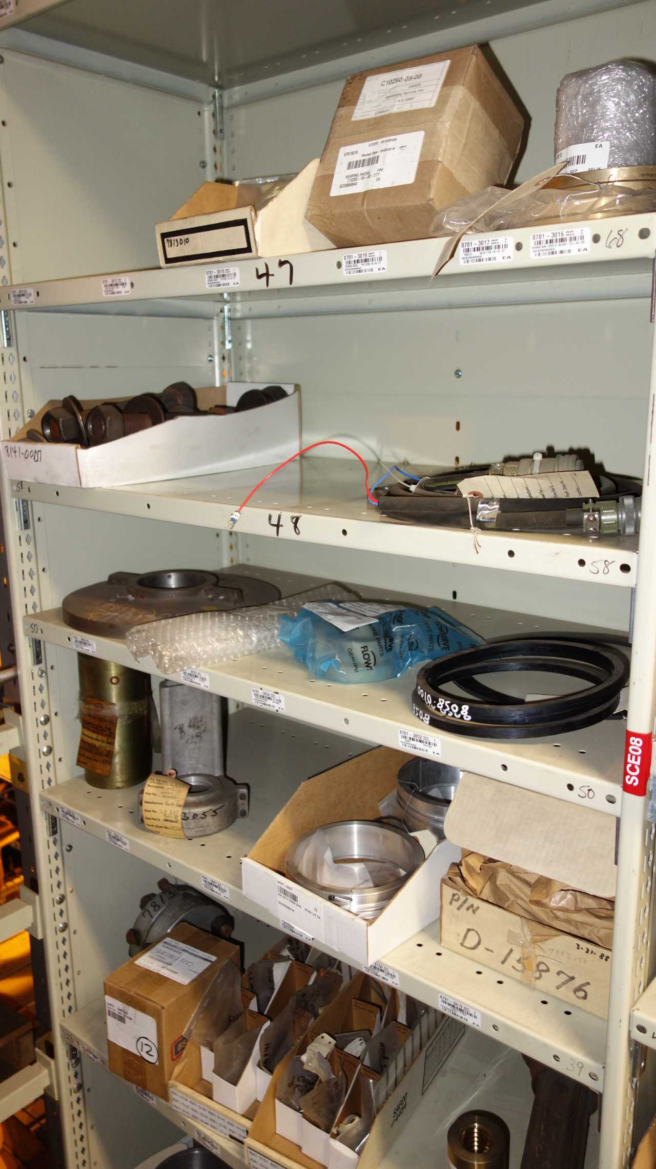 CONTENTS OF 4 SHELF COLUMNS, TURBINE PARTS - SHELVING