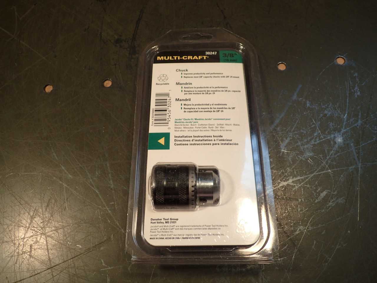 Jacobs Multi-Craft 3/8" (10mm) Drill Chuck: 3/8" -24 Threaded Mount w/ Key 30247 - HOLEMAKING TOOLS