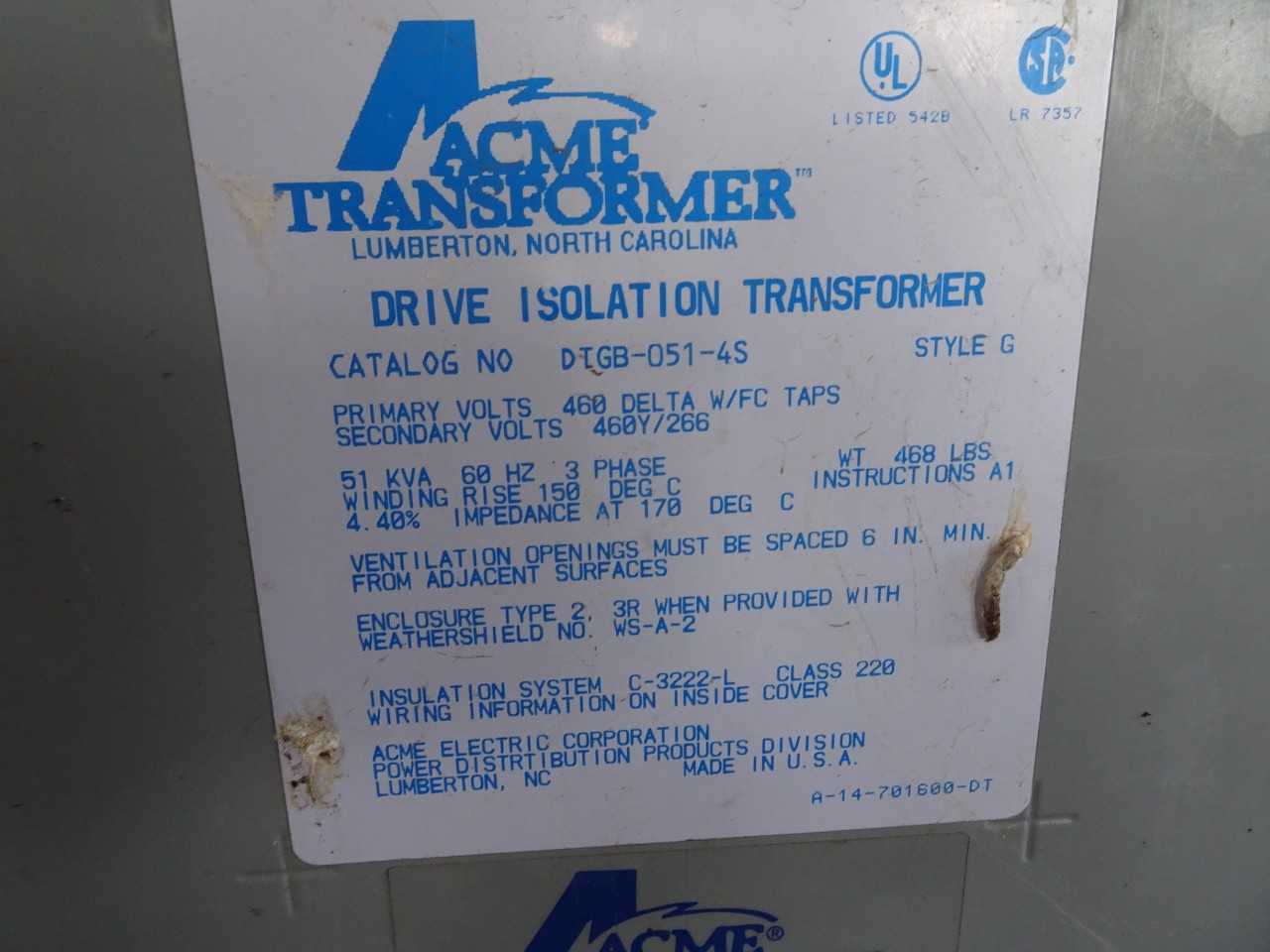 ACME Transformer DTGB-051-45 NEW - CONTROL TRANSFORMERS