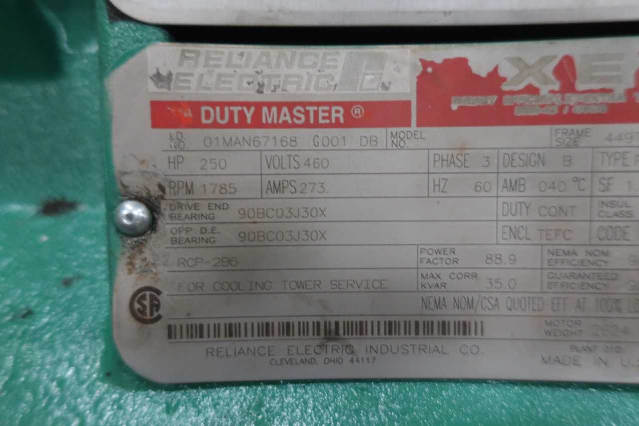 RELIANCE 01MAN67168 MOTOR 460V 250HP 1785RPM 449T 273A - ELECTRIC MOTORS