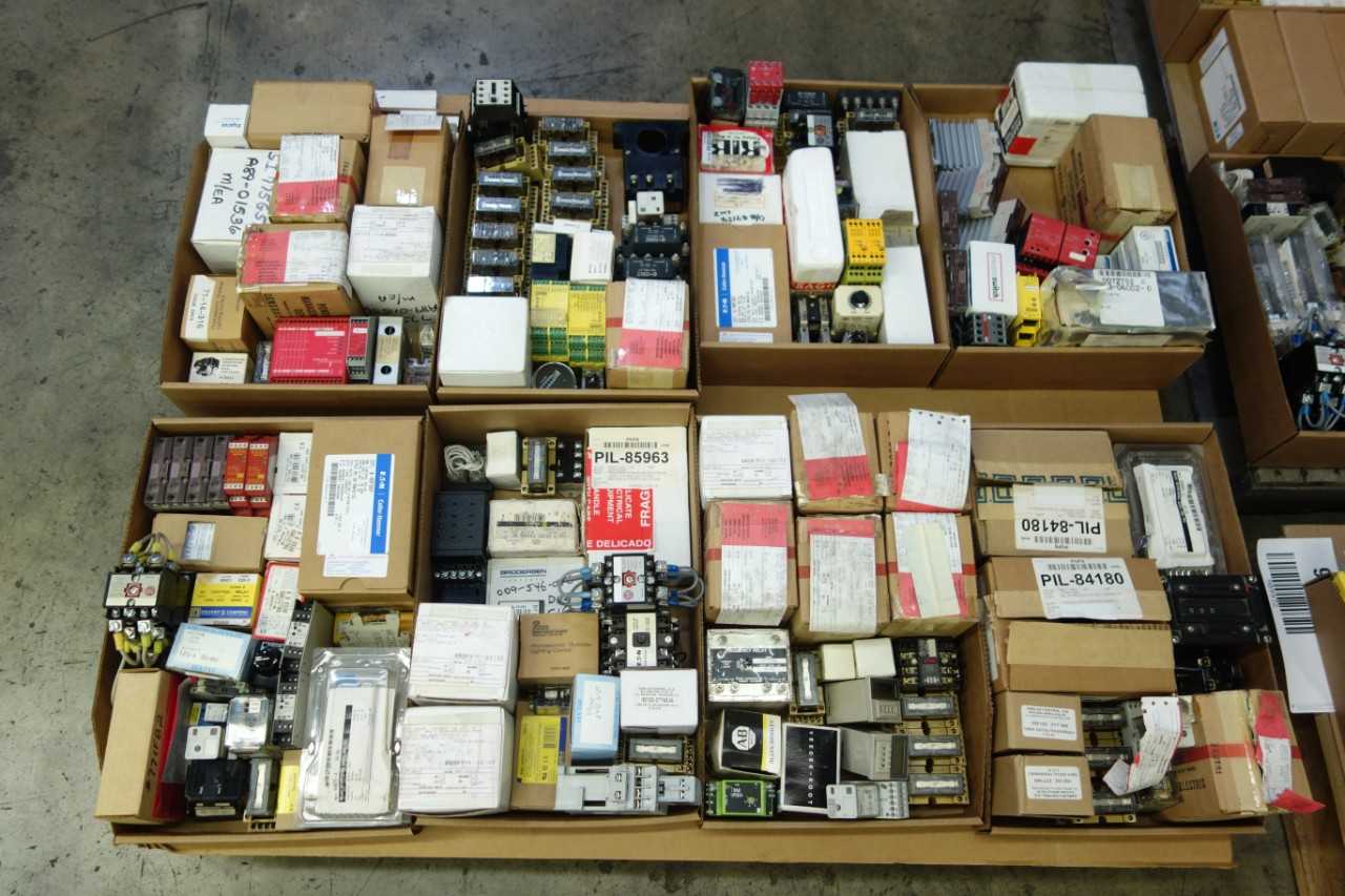 3 PALLETS OF ASSORTED ELECTRICAL TIMERS, RELAYS, COUNTERS - ELECTRICAL COMPONENTS
