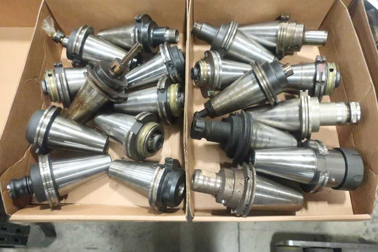 LOT OF ASSORTED CAT50 TOOL HOLDERS WITH ATTACHMENTS - PARLEC - MACHINING ACCESSORIES & TOOLING