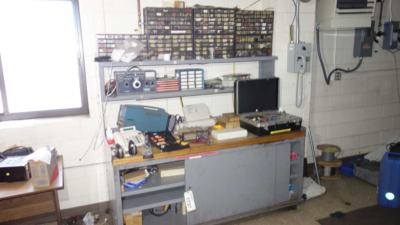 DESK WITH CONTENTS, ASSORTED TEST EQUIPMENT - INDUSTRIAL PARTS