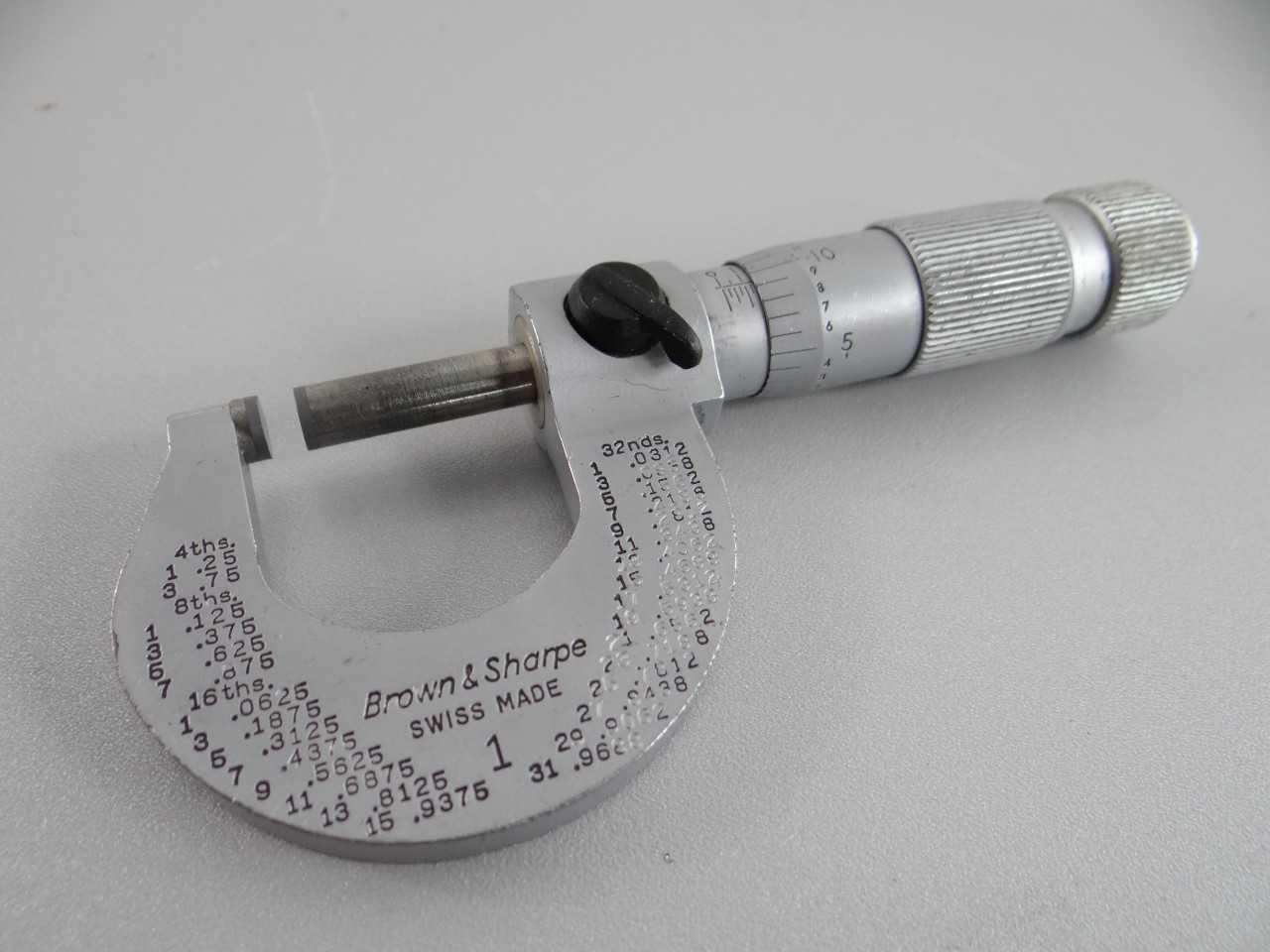 BROWN & SHARPE 0-1" MICROMETER NO1 SWISS MADE CARBIDE FACED 0001 - MACHINING ACCESSORIES & TOOLING