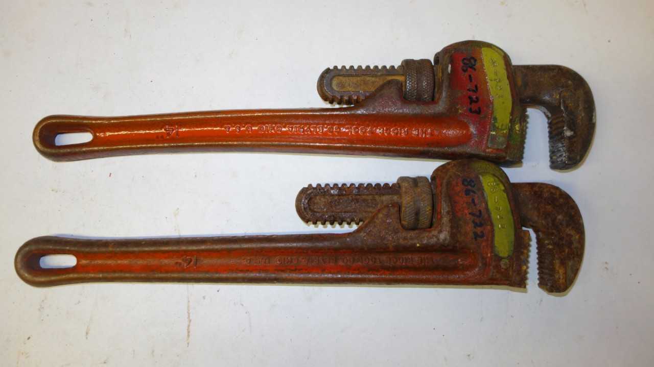 LOT OF 5 RIDGID 14 IN ADJUSTABLE PIPE WRENCHES - HAND TOOLS