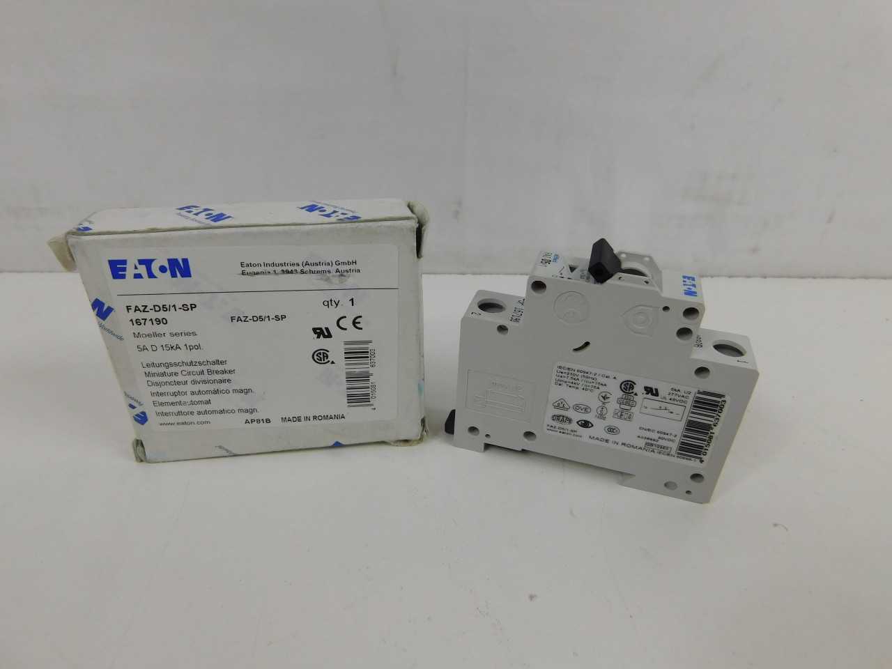 Lot of Quantity 8x FAZ-D5/1-SP Din Rail Breakers - VALVES