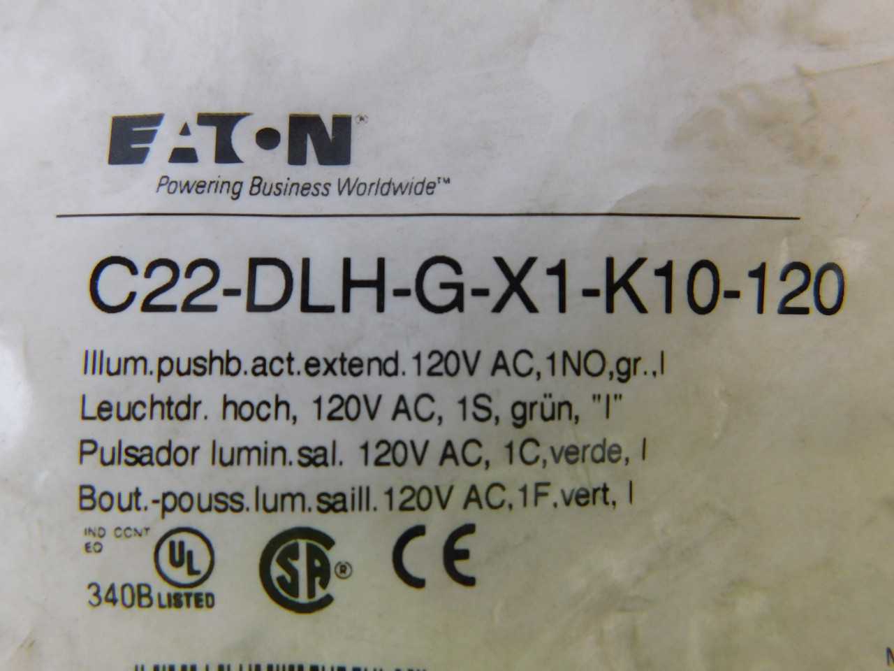 Quantity 14 of Eaton C22-DLH-G-X1-K10-120 Pushbutton - ELECTRICAL COMPONENTS Quantity 14 of Eaton C22-DLH-G-X1-K10-120 Pushbutton - ELECTRICAL COMPONENTS