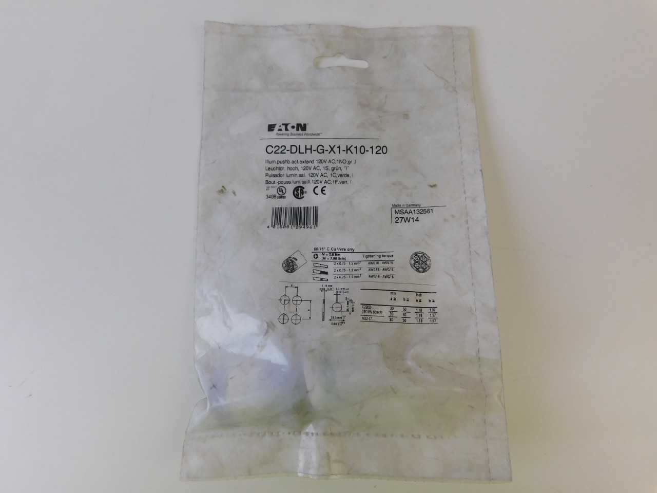 Quantity 14 of Eaton C22-DLH-G-X1-K10-120 Pushbutton - ELECTRICAL COMPONENTS