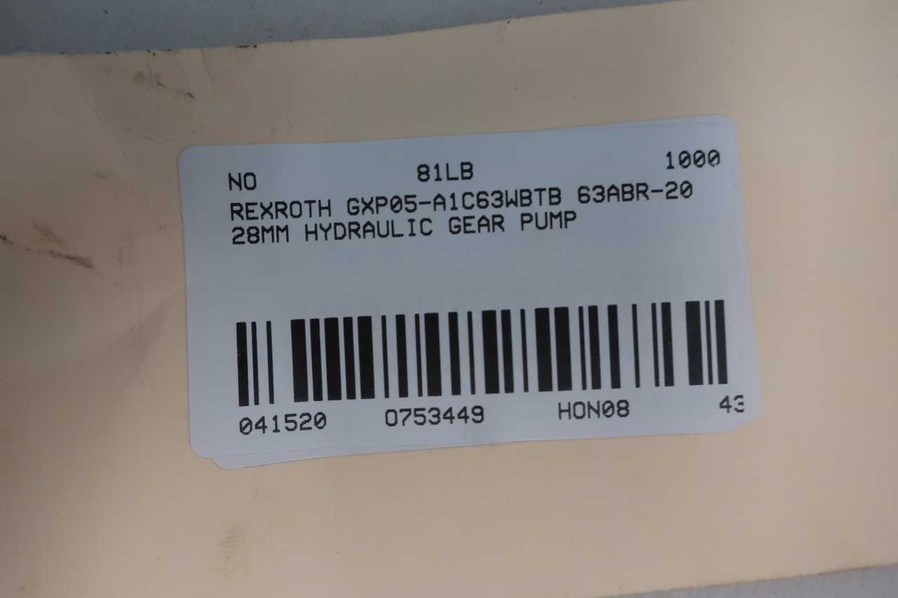 REXROTH GXP05-A1C63WBTB 63ABR-20 28MM HYDRAULIC GEAR PUMP - GEAR PUMP