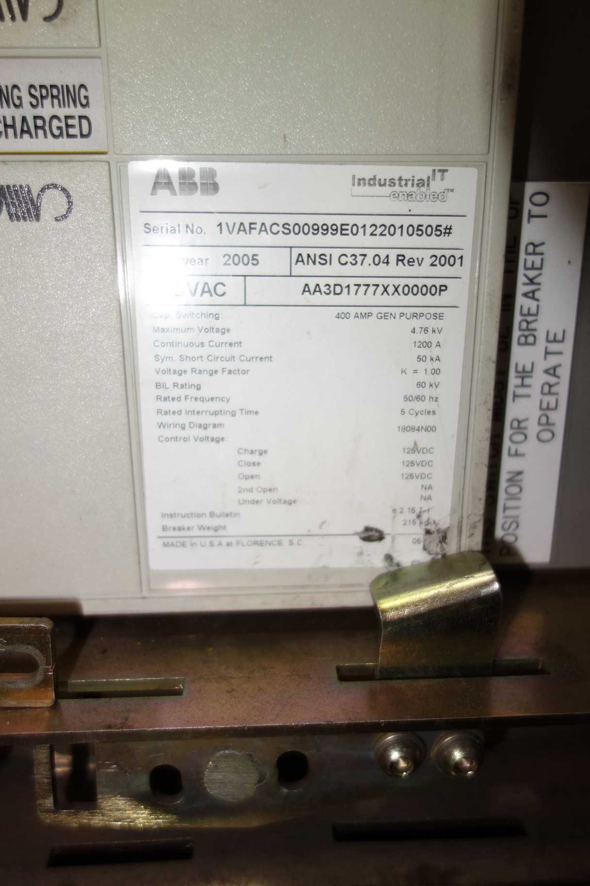ABB ADVAC AA3D1777XX000P VACUUM CIRCUIT BREAKER - CIRCUIT BREAKERS