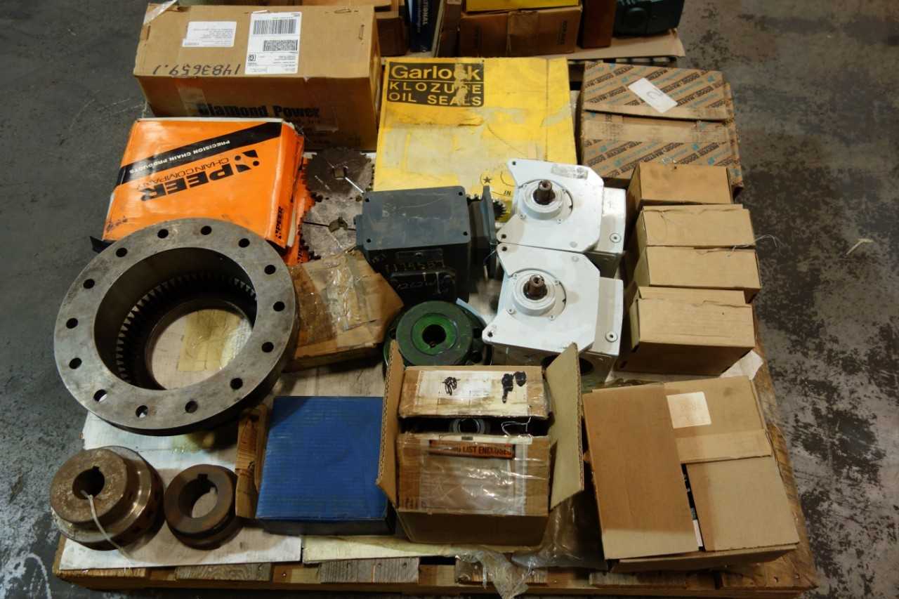 2 PALLET OF ASSORTED COUPLINGS, CHAIN SPROCKETS, BEARINGS- DODGE, TSUBAKI, LOVEJOY - BEARINGS
